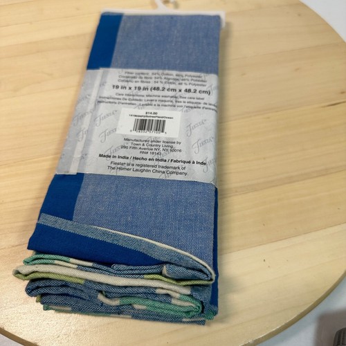 2 Fiestaware Dinnerware Napkins Homer Laughlin Company Blue Green Plaid New - Picture 3 of 4