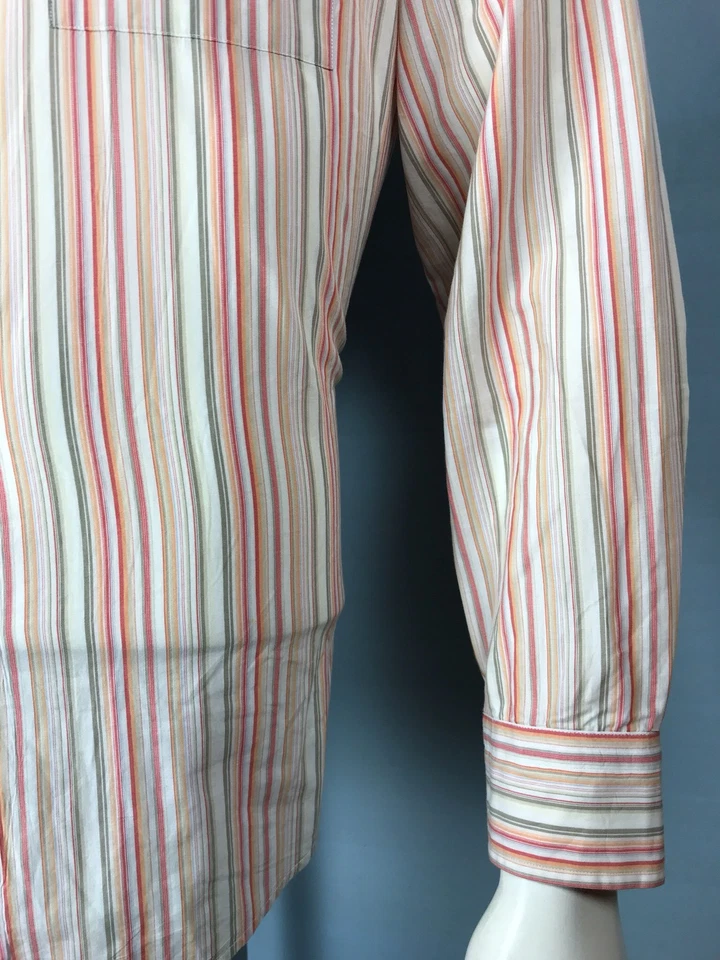 Mens SARAR Large Blush Beige Pale Orange Striped Cotton Button Down Shirt - Imagem 4 de 4