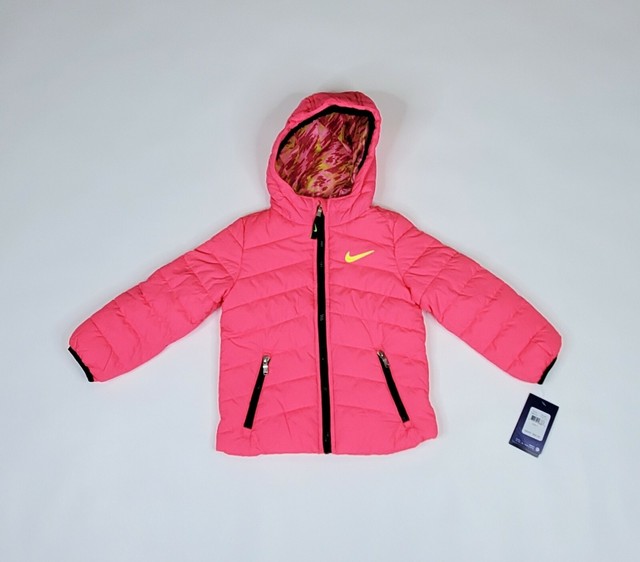 Nike Girls Printed Puffer Hooded Jacket Size 4 Warm & Cozy Hyper Pink