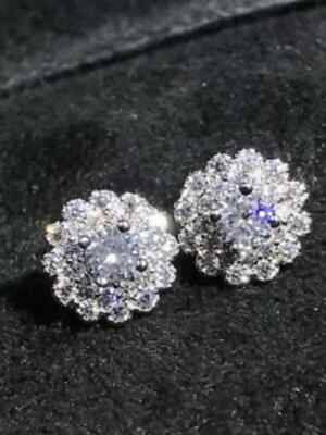 2Ct Round Cut Lab-Created Push Back Stud Earrings Solid 14k White Gold Finish