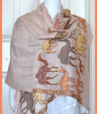 Handwoven Pashmina Cashmere Shawl Light Pink Color Camel Design from India