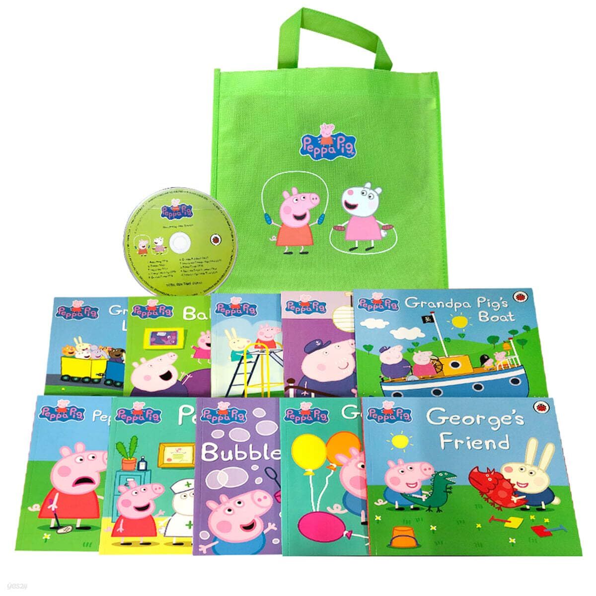 Peppa Pig Collection 10 Books Set in a Lime Gift Bag With Audio CD  | Peppa Pig