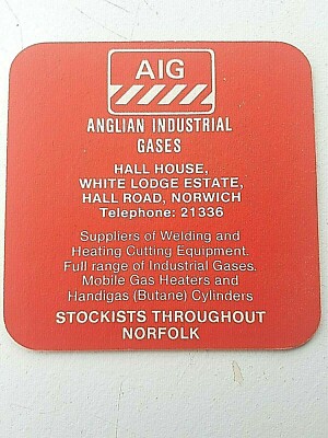 Vintage AIG ~ ANGLIAN INDUSTRIAL GAS - Norwich, Norfolk Bierdeckel / Untersetzer