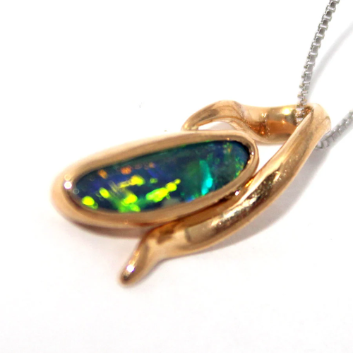 GENUINE BLACK OPAL BOULDER OPAL WITH 18K YELLOW GOLD PENDANT NECKLACE + Blue - Picture 4 of 4