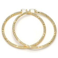 Women's Glitter Diamond Cut 14k Gold Filled 4mm Medium Large Round Hoop Earring