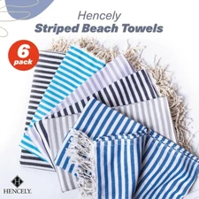 Hencely Sand-Free Turkish Beach Towels Set of 6 – 100% Cotton Quick-Dry Travel