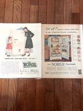 2 Vintage Norge Fridge Print Ads 1940’s 1950’s Borg-Warner Industry