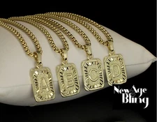 A-Z Letter Initial Necklace Womens Mens 14k Gold Plated Pendant 24" Box Chain 