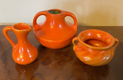 Stangl Art Pottery Vases Group of 3 Small Orange Art Deco Mid-Century Modern - Picture 1 of 11
