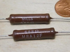 Pair of Mills non-inductive 12 watt resistors 1% tolerance 68KΩ