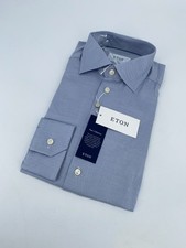 Eton Dress Shirt Men M 15 1/2 - 39 Blue Textured Twill Slim Fit Collar Button Up