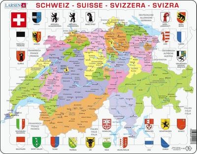 Larsen K43 Schweiz Politische Karte Puzzle - Mehrsprachig (DE/FR/IT) - 70 T