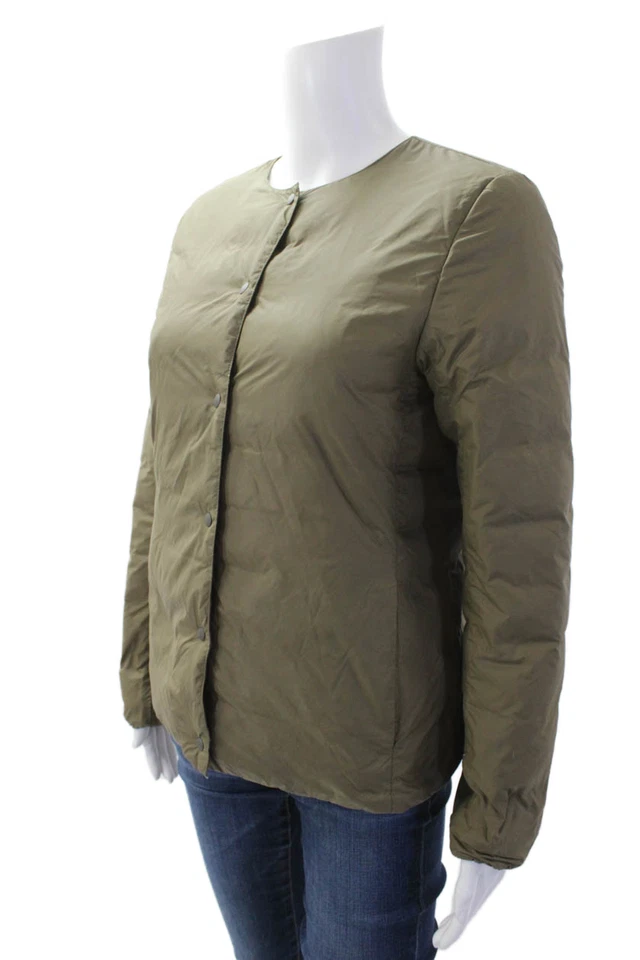 Chaqueta acolchada Muji para mujer con botones delanteros manga larga marrón talla pequeña Foto 2 de 4