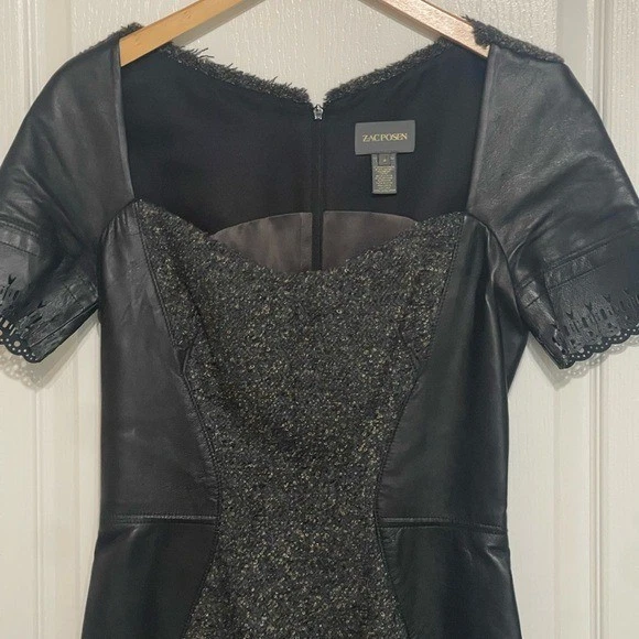 Funda de Lana Virgen Zac Posen Negra Corte Láser Acentos Escote Cuadrado Cremallera Espalda S 4 Foto 4 de 4