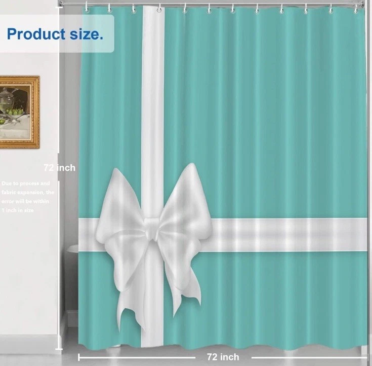 Shrahala Blanco Turquesa Cortina de Ducha 72x72 Impermeable Baño Decoración Elegante Foto 2 de 4