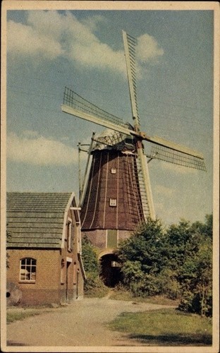 Ak Niederländische Windmühle, Wohnhaus, Straße - 3933179