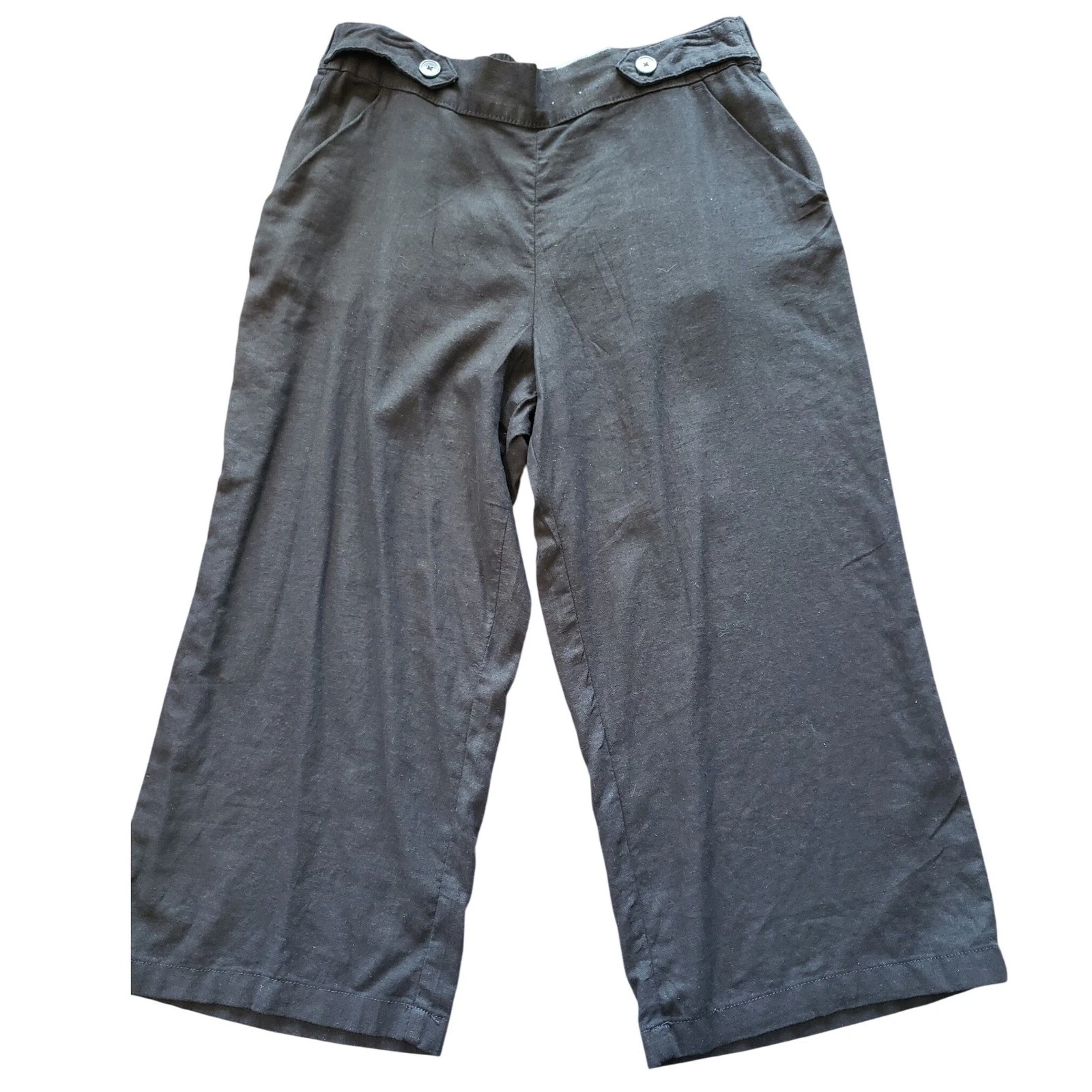 Croft & Barrow Womens Black Linen Blend Mid-Rise Crop Wide Leg Pants Large NWT