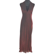 Vtg Y2K Babydoll Metallic Halter Maxi Dress 9 10 90s Shimmer Red Prom Glam Goth