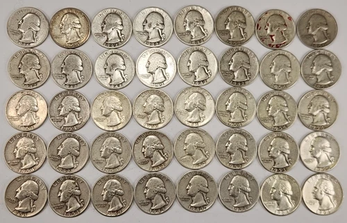 Silver Washington Quarters Full Roll (40)  90% Silver Mixed Dates 1936 -1964