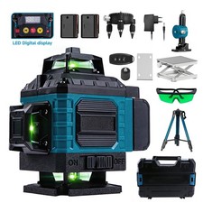 4D 16-Line Laser Level 360° Green Auto Self Leveling Measure Tool w/2 Batteries