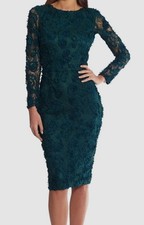 XSCAPE Women's Green Soutache Lace Long-Sleeve Sheath Dress Size 4
