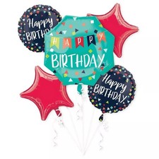 Birthday Balloon 5pc Bouquet Party Time Foil Super Shape Men Women Kids