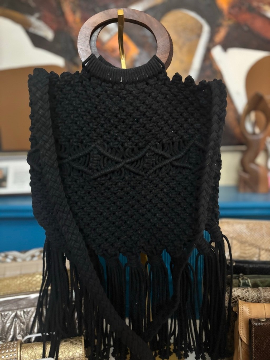 Danielle Nicole Black Macrame Crossbody Bag One S… - image 1