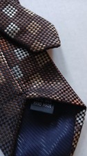 100 Silk Tie Brown, Tan, Gray Squares Pattern