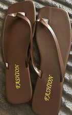 FASHION Brown Strappy Slip On Flat Sandals Women Synthetic Summer Casual