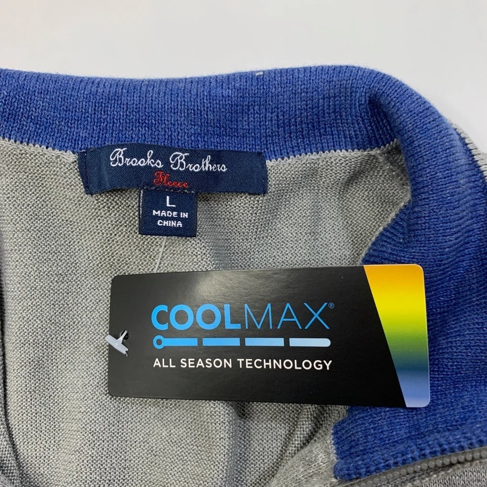 Chaleco Brooks Brothers Niños L Grande Gris Azul Polar Coolmax Mezcla de Algodón Cremallera Completa Foto 3 de 4