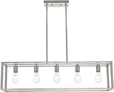 5-Light Brushed Nickel Linear Pendant, Industrial Chandelier for Kitchen Island
