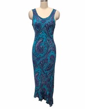VTG 90  s Y2K Paradise Asymmetric Paisley Maxi Dress Blue Fairy Whimsi FLAW Sz L