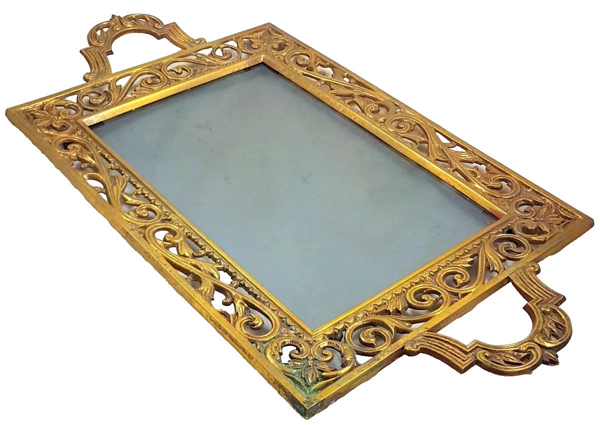 Frankreich antike 1840 vergoldetes Bronze tablett 60 cm Milchglas