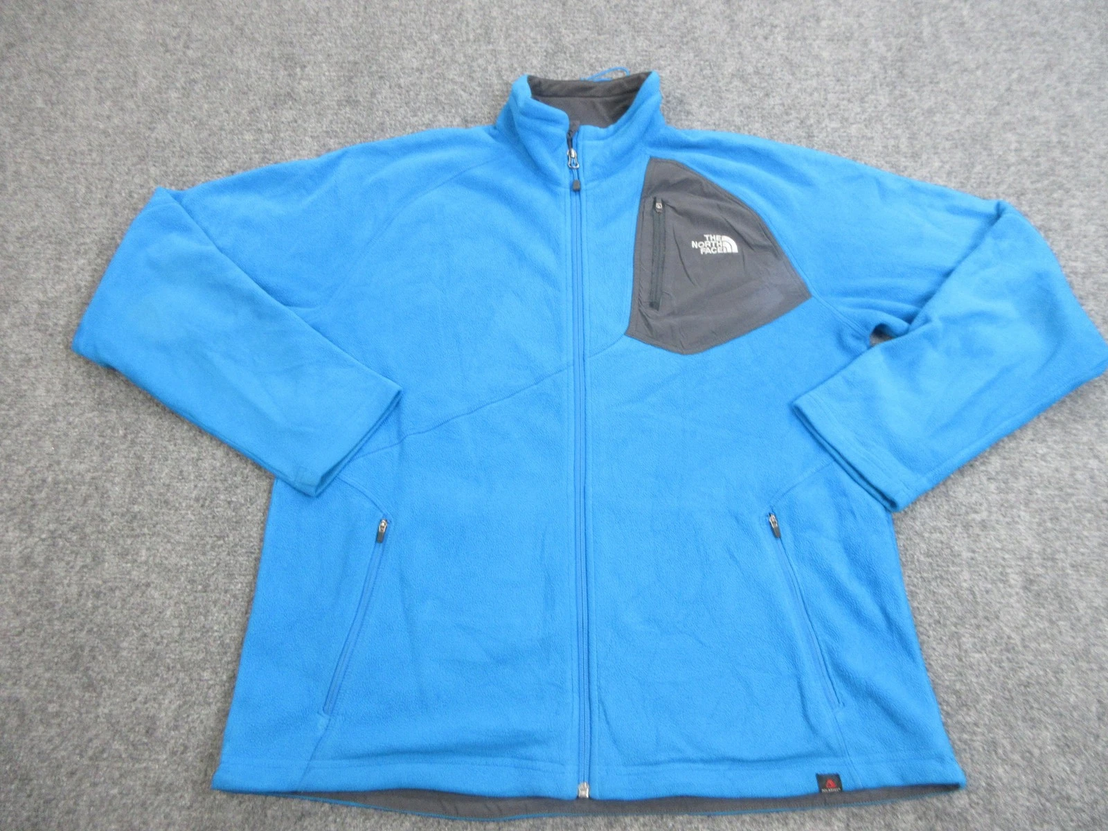 The North Face Jacket Mens Large Blue Gray Fleece Full Zip Chest Pocket Outdoor