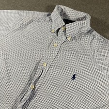 Ralph Lauren Button Down Mens 16 32/33 Blue White Micro Check Classic Fit Shirt