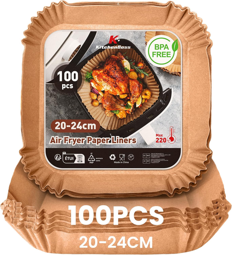 Carta Forno per Friggitrice Ad Aria: 100 Pezzi Contenitori Fogli per Friggitrice - Foto 9 di 12