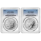 2pc Set - 2024 $1 Morgan and Peace Silver Dollar PCGS MS69 Blue Label