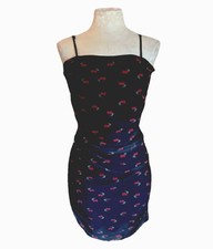 NWT! CHERRY Print Ruched Mesh Bodycon Mini DRESS, Spaghetti Strap, Size Large