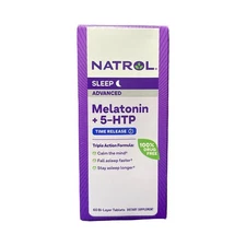 Natrol Sleep Advanced Melatonin + 5-HTP Time Release Pills - 60ct, Exp 10/25