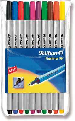 Pelikan Fineliner 96 Pen Set, 0.4mm Tip, 10 Assorted Colors, Made in Germany