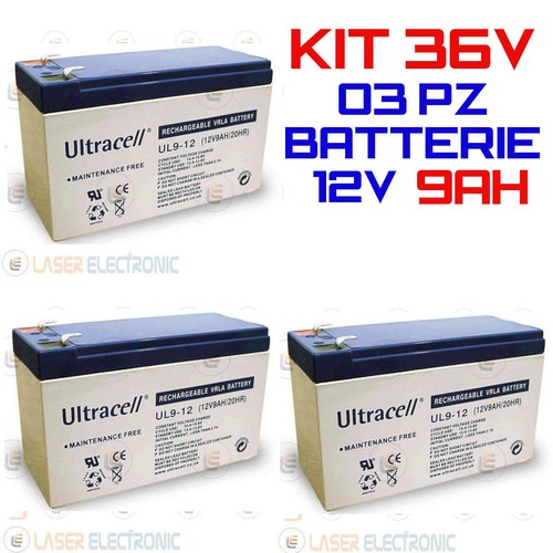 BATTERIA AL PIOMBO 36V 9AH RICARICABILE PER BICI ELETTRICA 3 X 12V AGM  PIOMBO | eBay