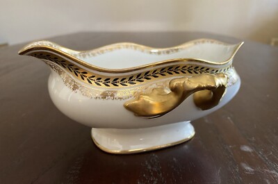 Antique Jean Pouyat Limoges France JPL Gravy Boat Gold Black Laurel Wanamaker