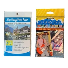 LOT OF 2 20 Sheet Inkjet Printer Glossy Photo Paper, 4x6, 9m, 10m, Starlite, AMT