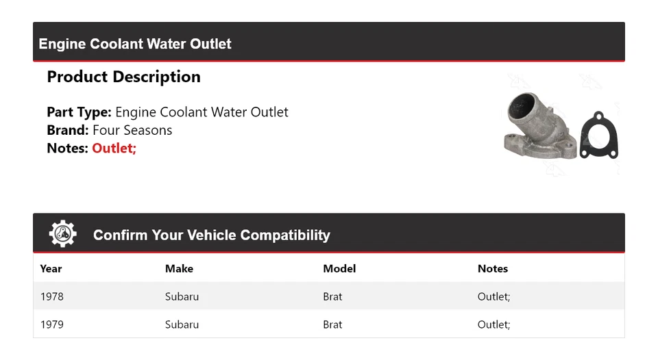 Salida de agua refrigerante motor Subaru Brat 1978-1979 4 estaciones Foto 2 de 4