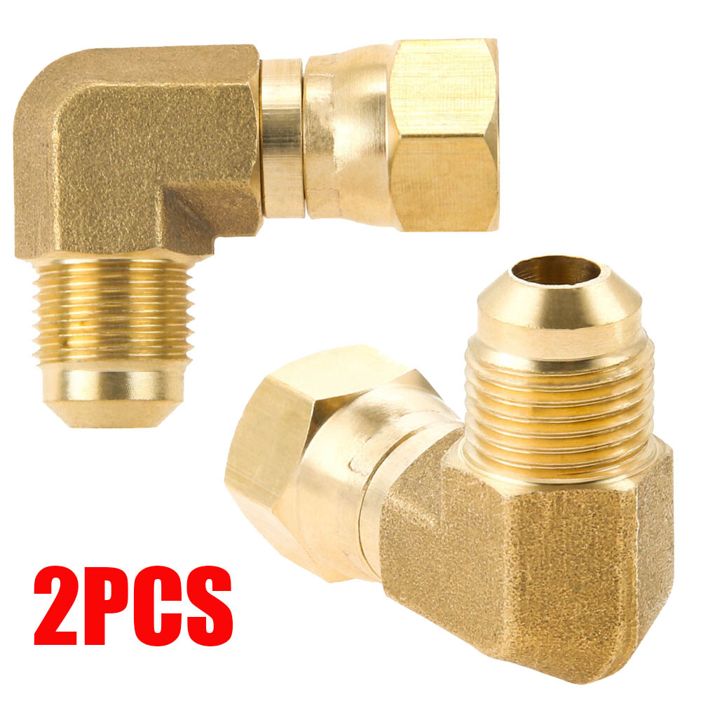 2Pc 90°Propane Elbow Connector Adapter with 3/8" Female Male Flare Fitting Brass