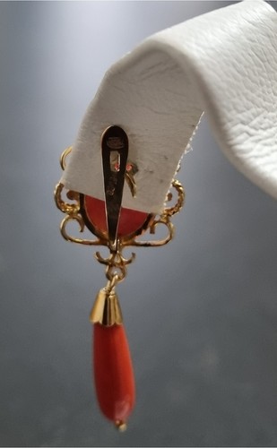 18K YELLOW GOLD AND CORAL EARRINGS. Weight 3.90 gr., size 36 x 15 mm - Picture 3 of 4