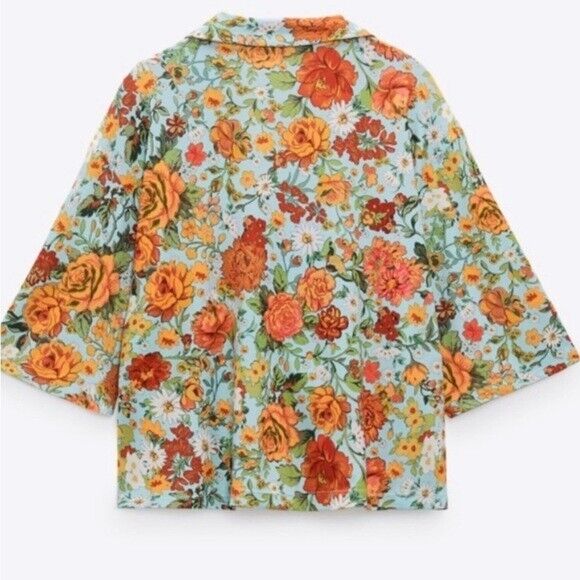ZARA Retro Style Floral Button Front Top, Size S - image 3