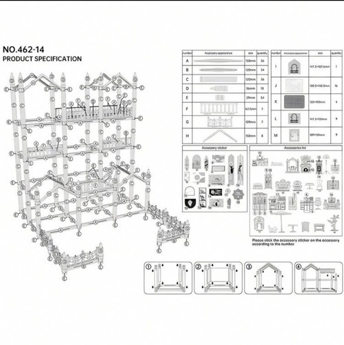 Set casa bambole fai da te villa castello principessa, con 4 pavimenti rosa - Foto 9 di 9