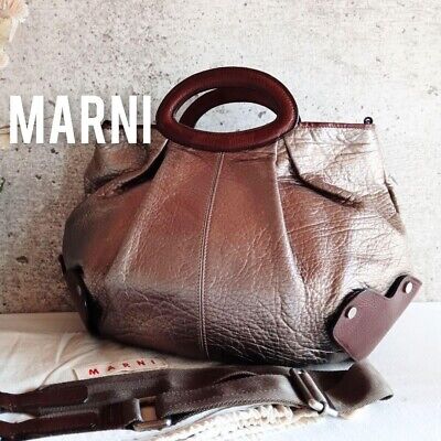 MARNI Balloon 2-way Shoulder bag Hand bag Leather Bronze x Brown Used  UK