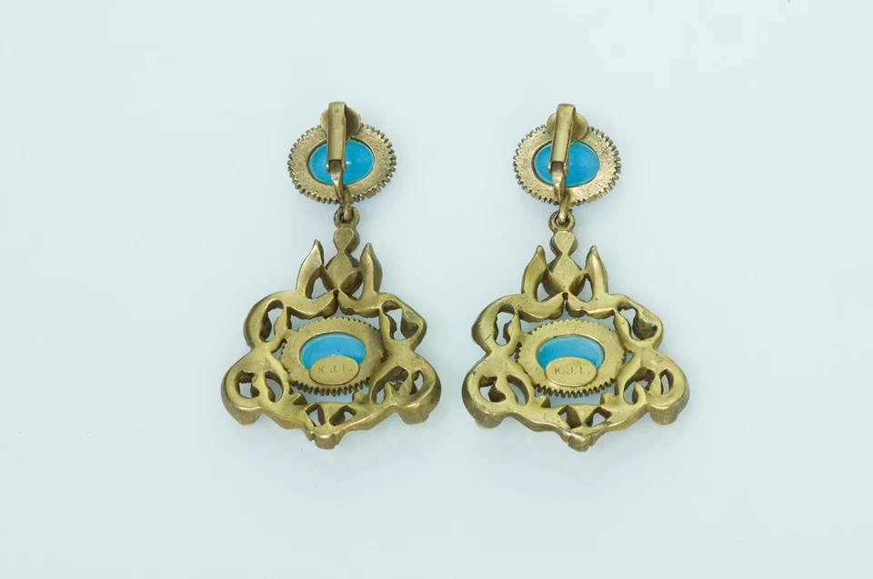 Kenneth Jay Lane KJL 1960's Faux Turquoise Pearl Earrings - Image 2 of 3